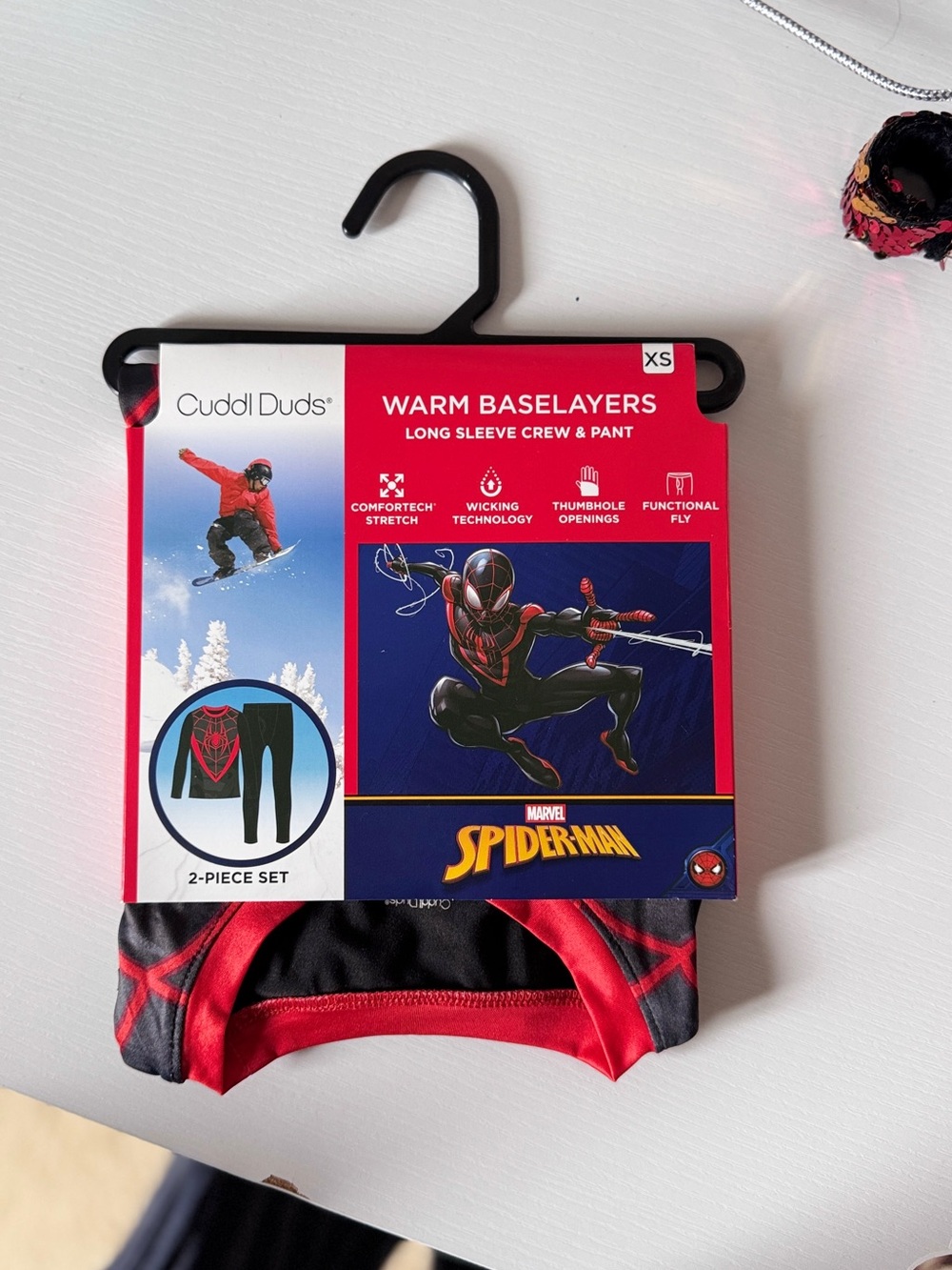 NWT!Cuddl Duds Boys Spider-Man Baselayer Set - Black & Red